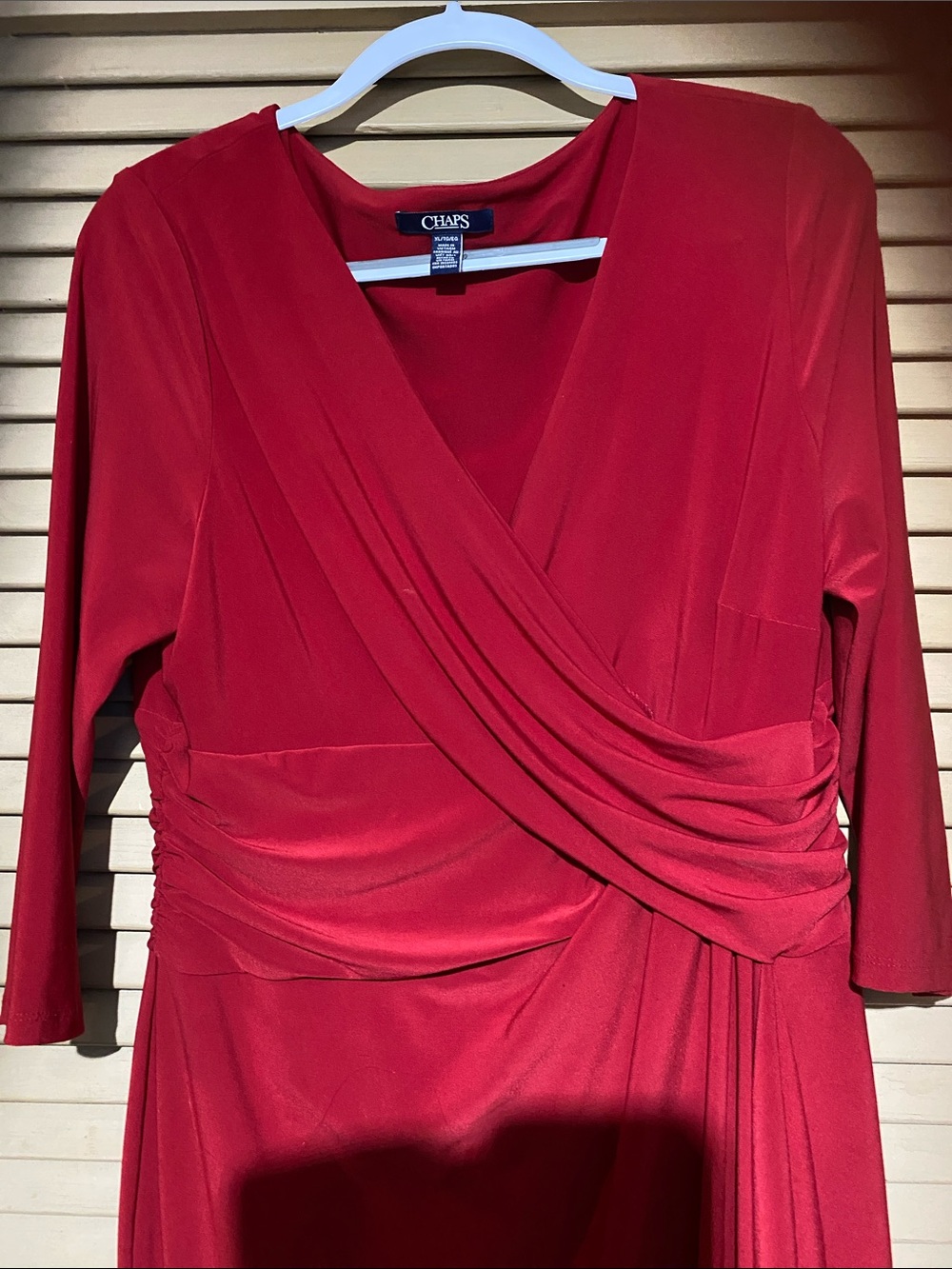 Chaps Red Long-Sleeve Wrap-Style Dress